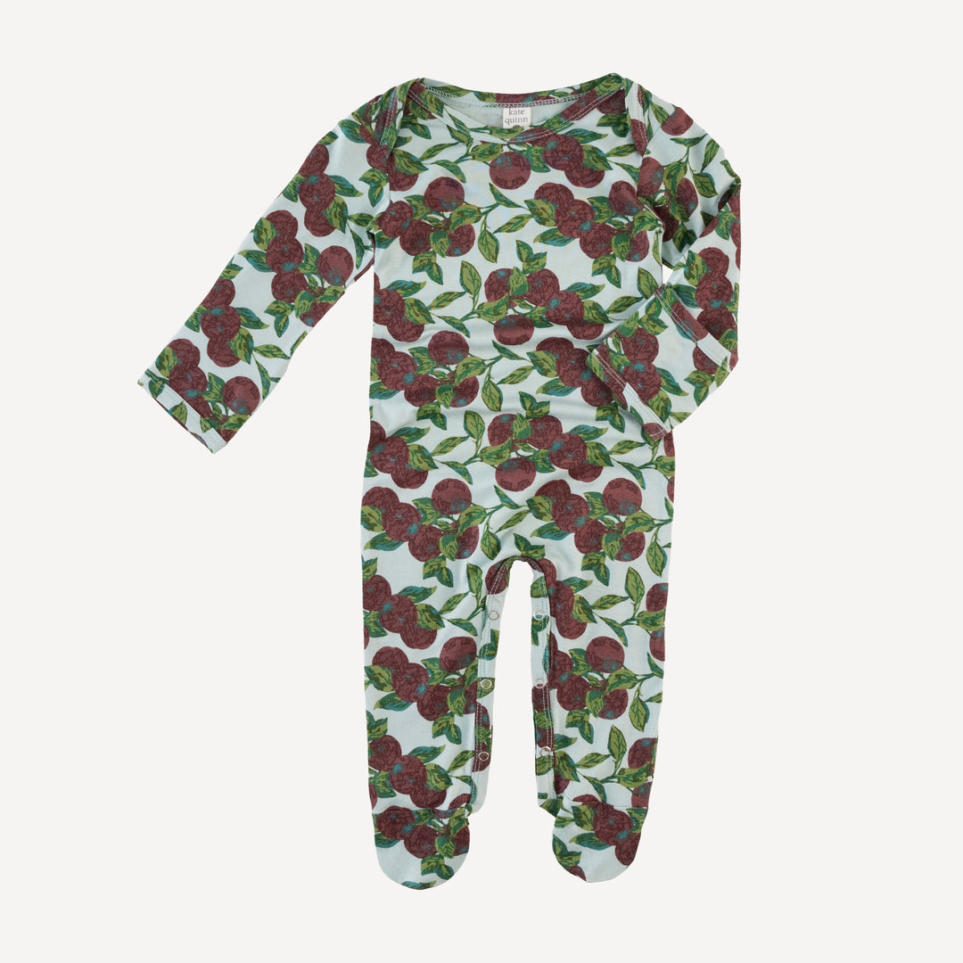 long sleeve lap neck footie | apple branch | bamboo