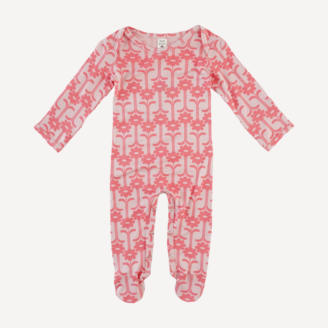 long sleeve lap neck footie | graphic daisy | bamboo