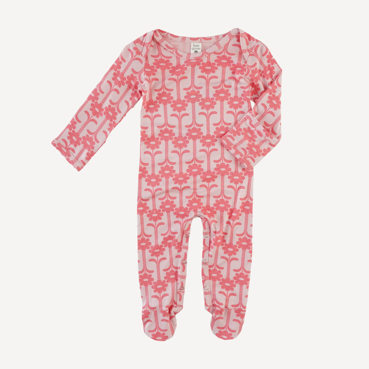 long sleeve lap neck footie | graphic daisy | bamboo