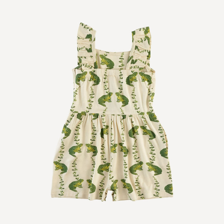 pinafore ruffle romper | garden frog | bamboo