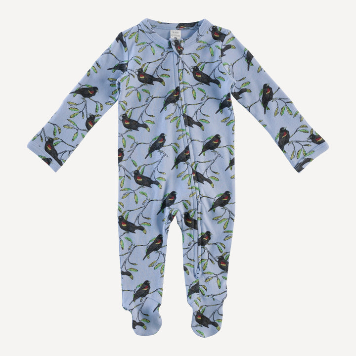 long sleeve two way zipper footie | red-winged blackbird | organic cotton interlock
