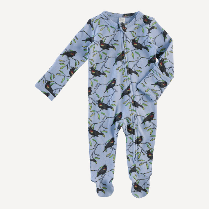 long sleeve two way zipper footie | red-winged blackbird | organic cotton interlock
