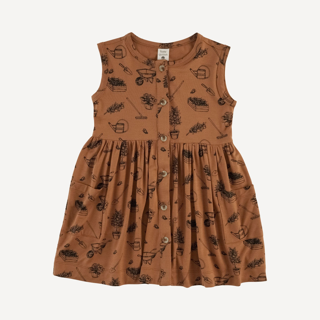 sleeveless button front pocket dress | gardening | bamboo