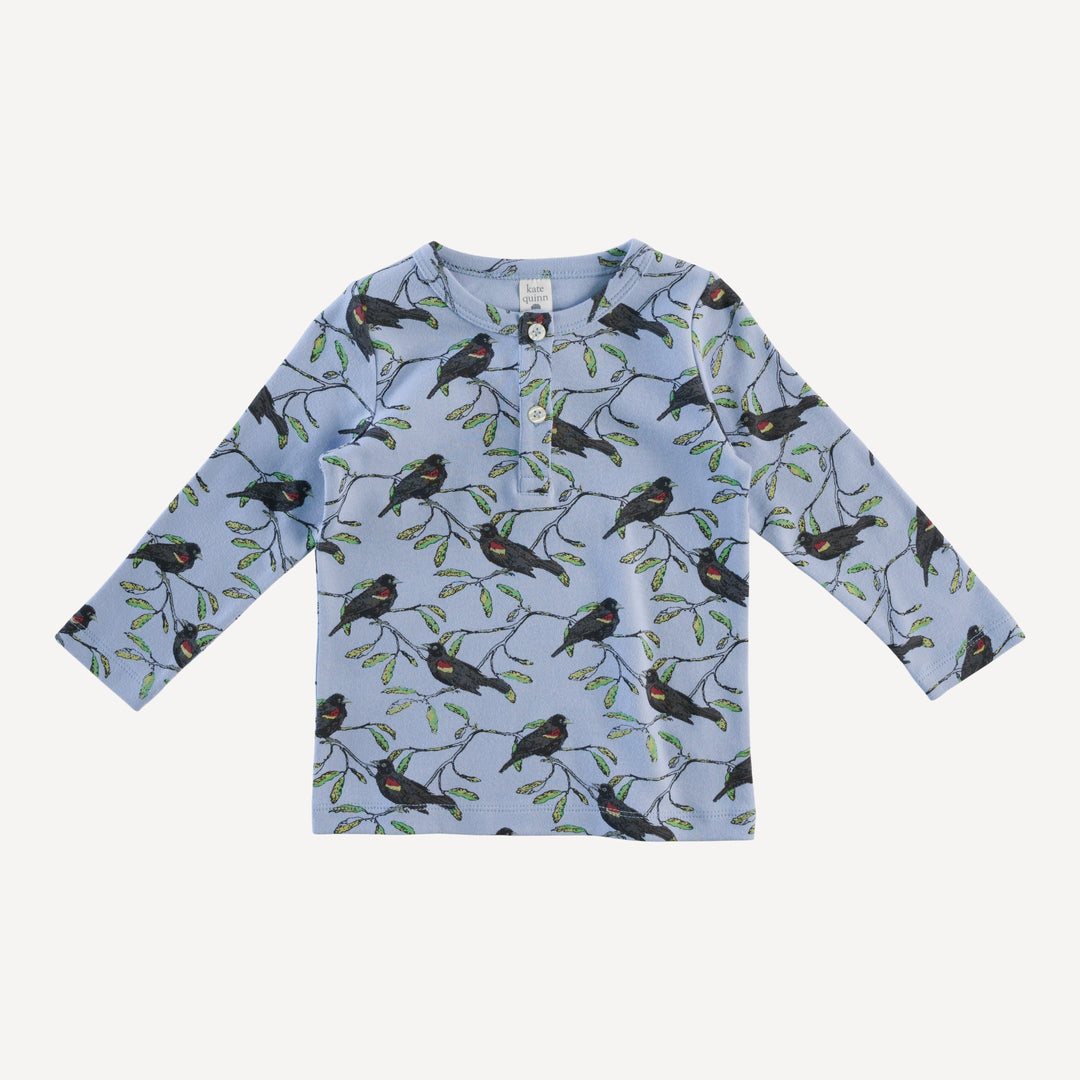 long sleeve basic henley tee | red-winged blackbird | organic cotton interlock