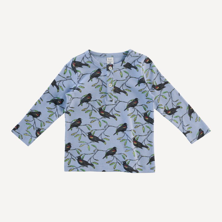 long sleeve basic henley tee | red-winged blackbird | organic cotton interlock