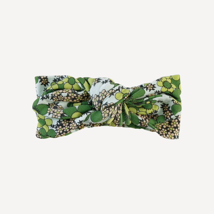 knot top elastic headband | green granny floral | organic cotton interlock