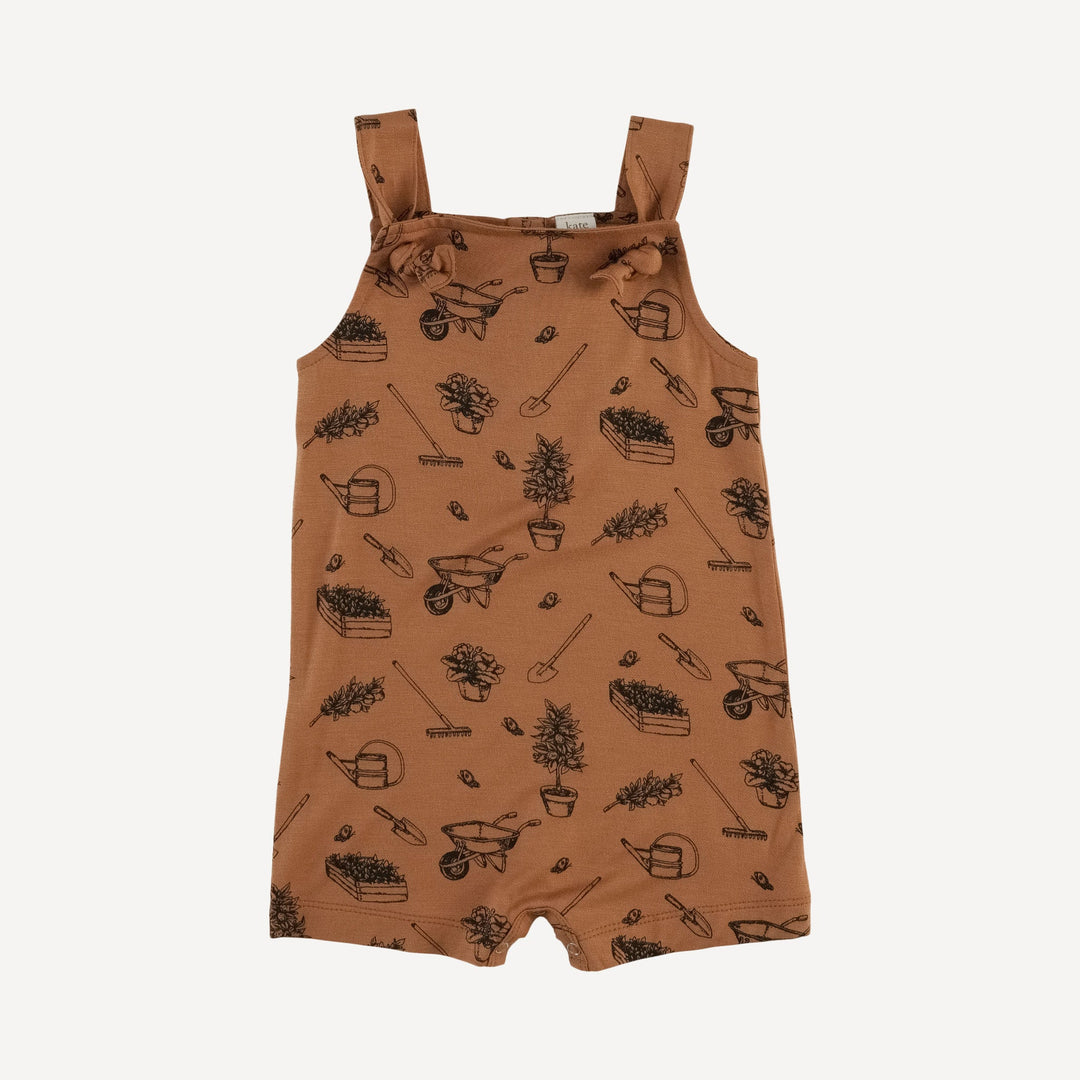 tie overall shortie | gardening | bamboo