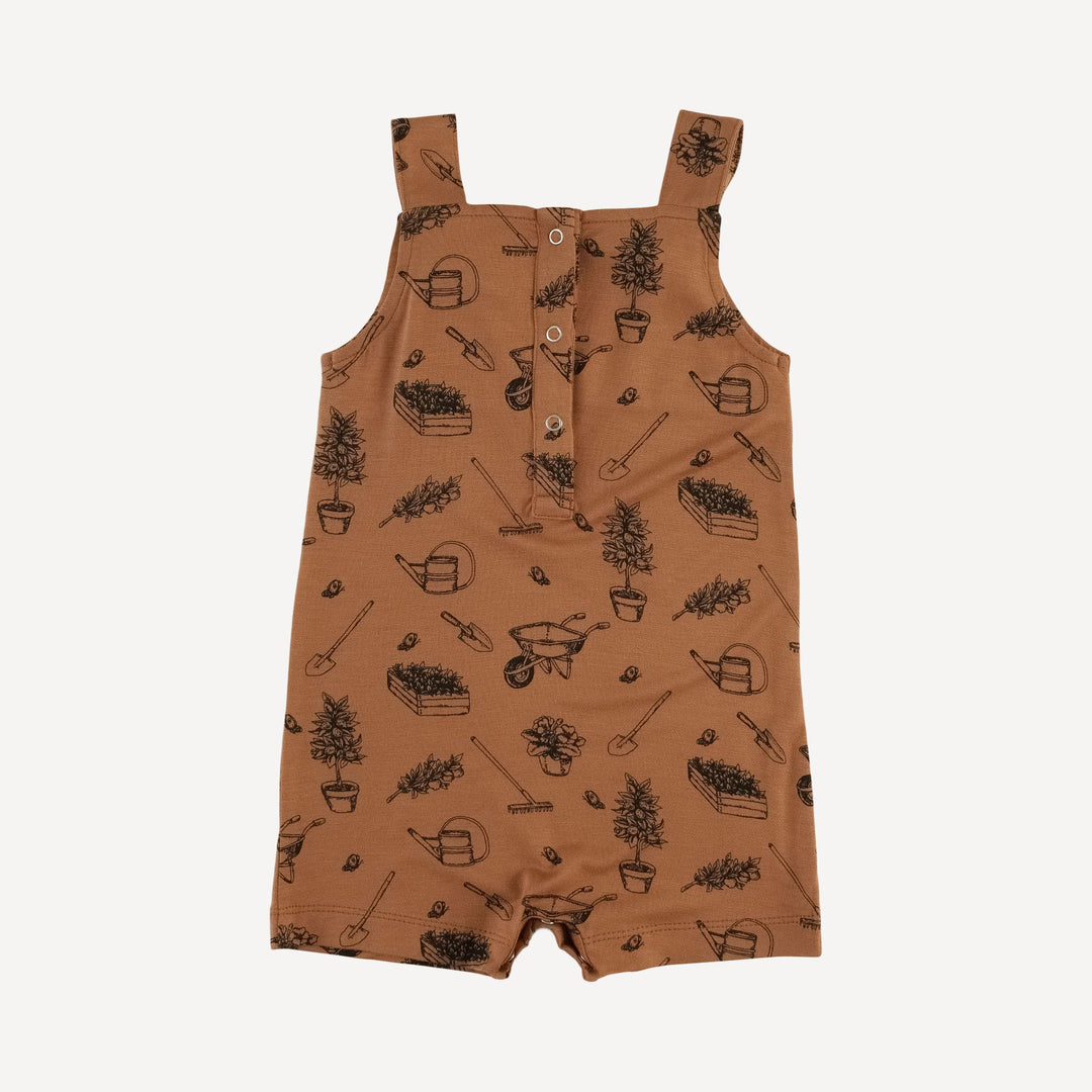 tie overall shortie | gardening | bamboo