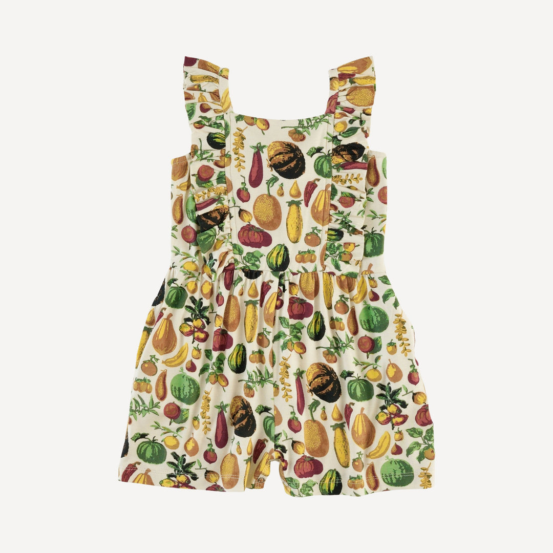 pinafore ruffle romper | veggie garden | bamboo