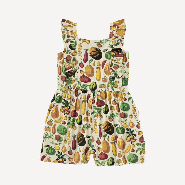 pinafore ruffle romper | veggie garden | bamboo