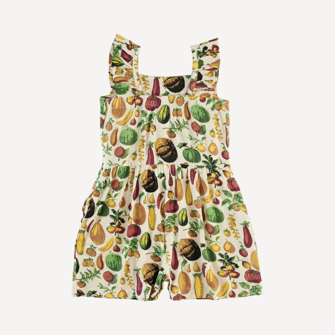 pinafore ruffle romper | veggie garden | bamboo