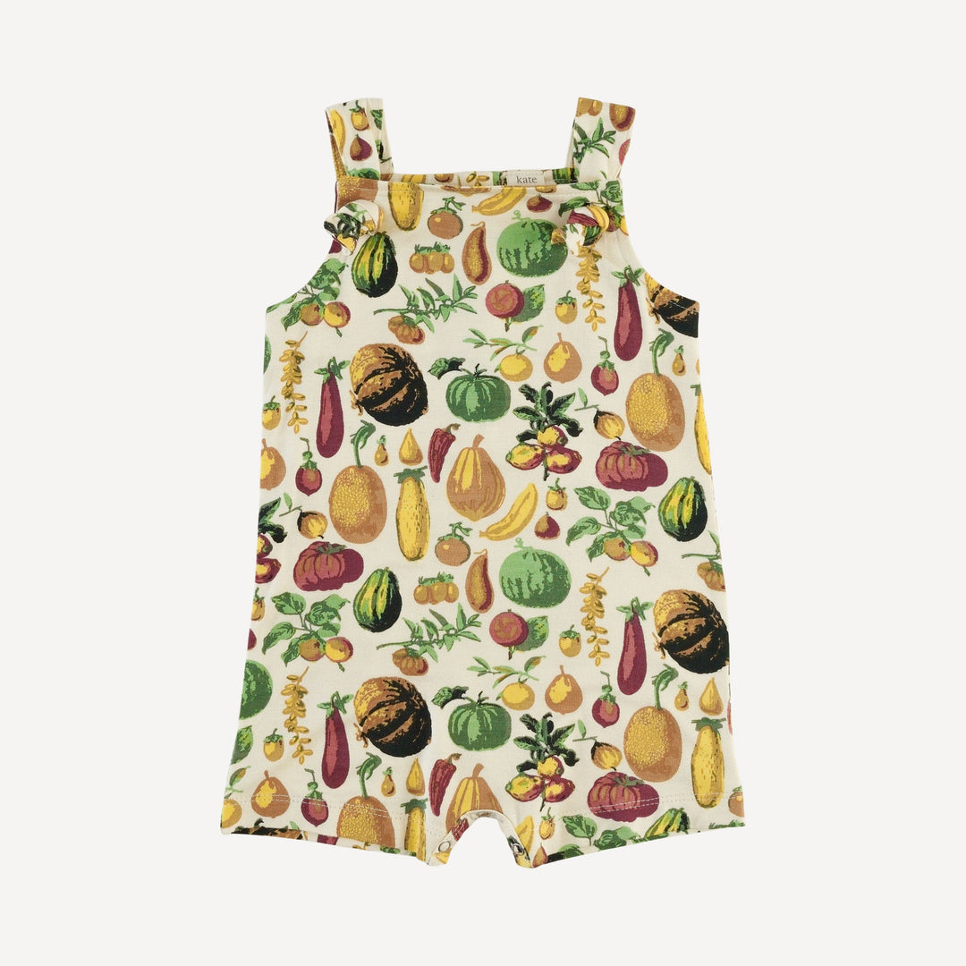 tie overall shortie | veggie garden | bamboo