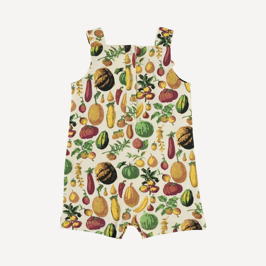 tie overall shortie | veggie garden | bamboo