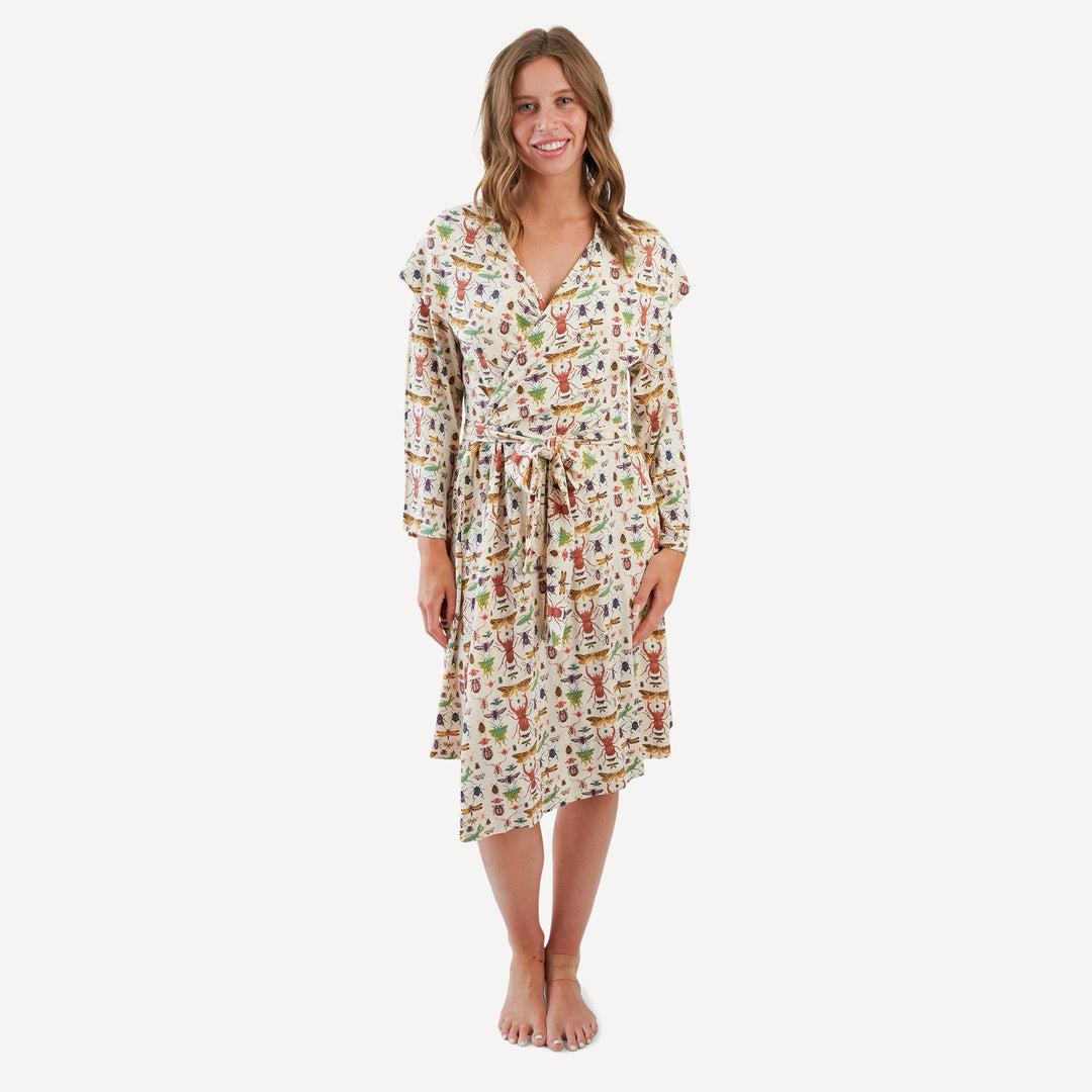 womens wrap robe | insects | modal