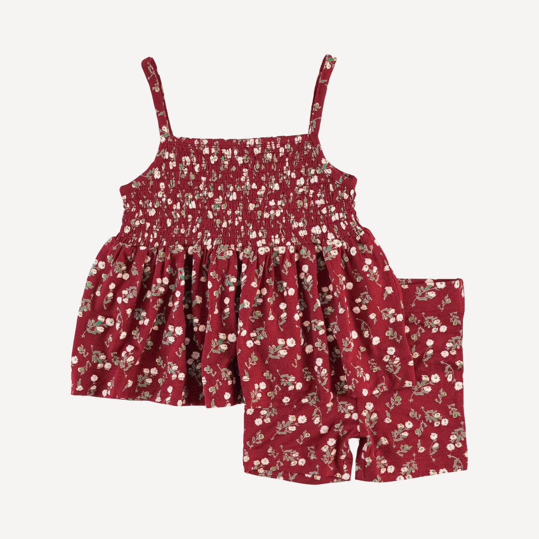 spaghetti strap smocked top + bike short set | garden tiny chamomile | bamboo