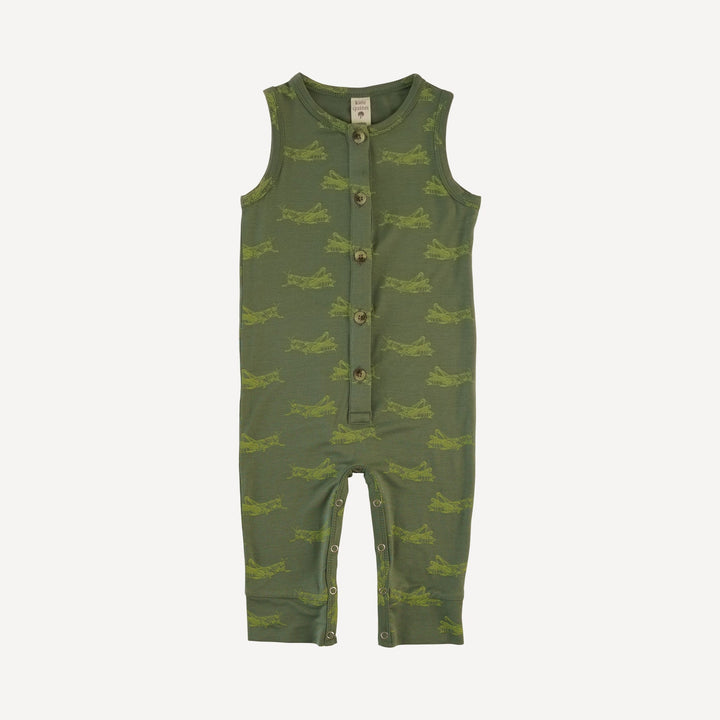 sleeveless button sport jumpsuit | grasshopper | bamboo