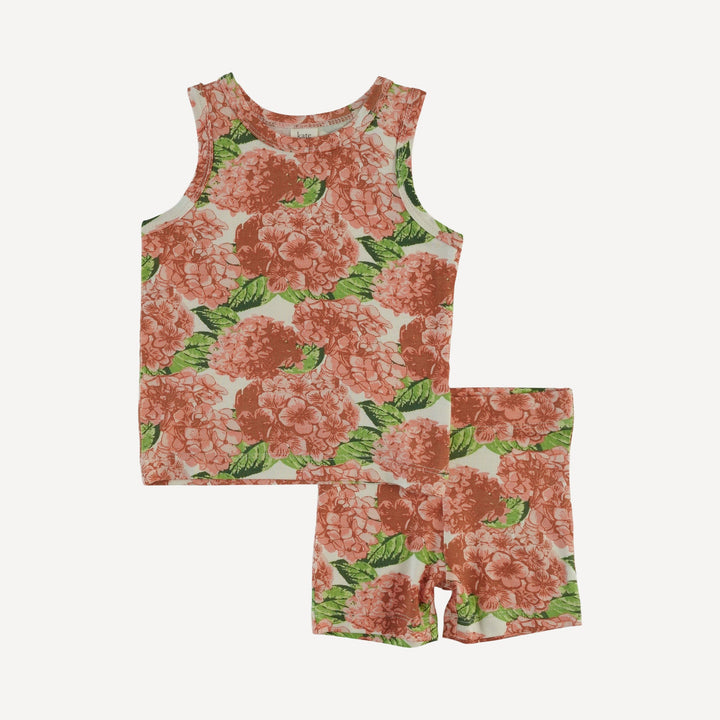 skinny tank + bike short set | peach hydrangea | bamboo