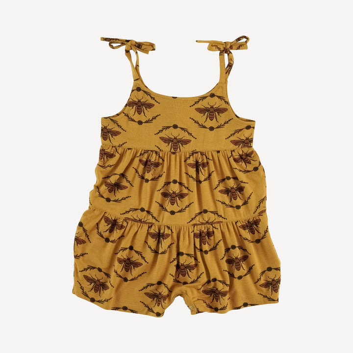 spaghetti tie prairie gaucho shortie | golden floral bee | bamboo