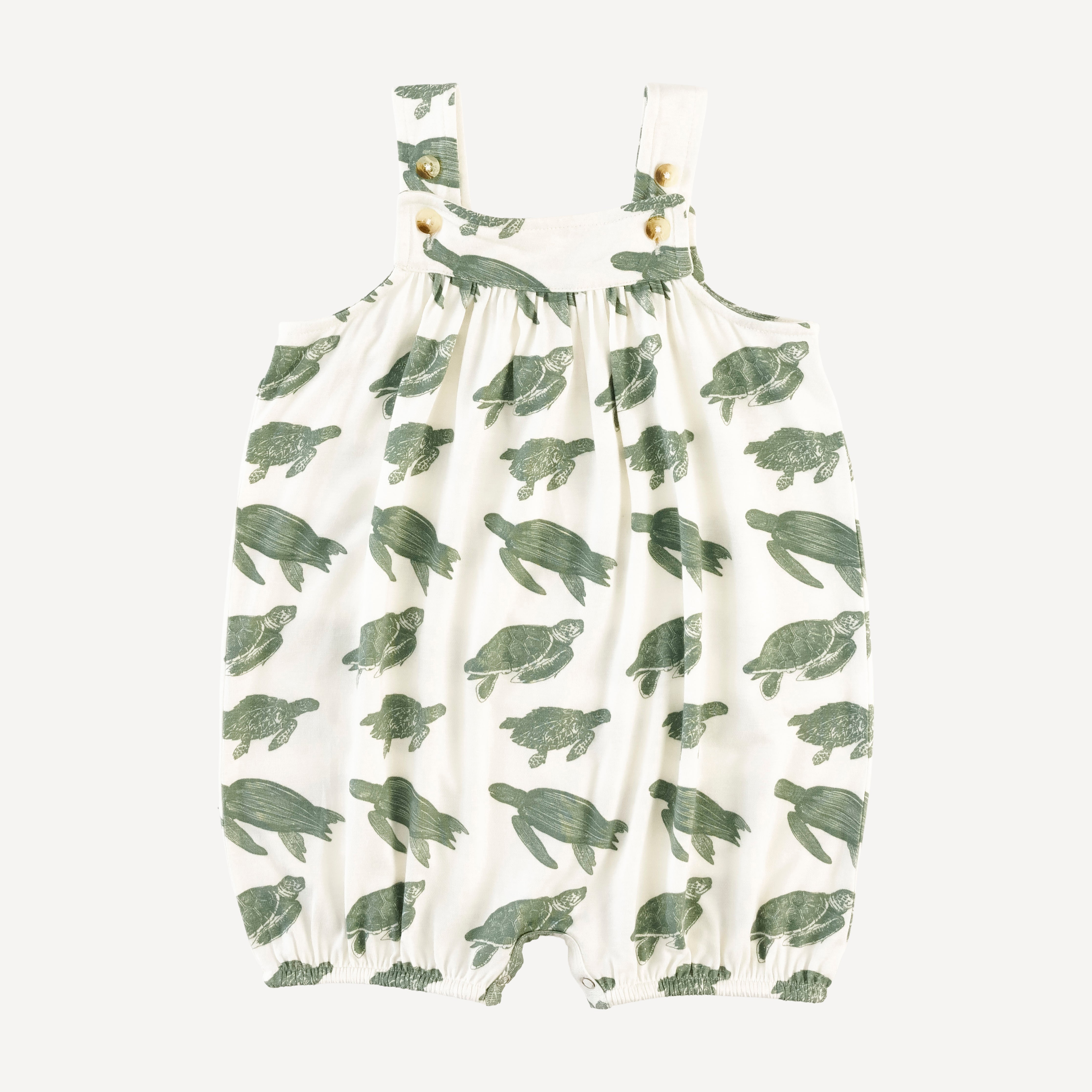 gathered overall shortie | green sea turtles | bamboo – kate quinn