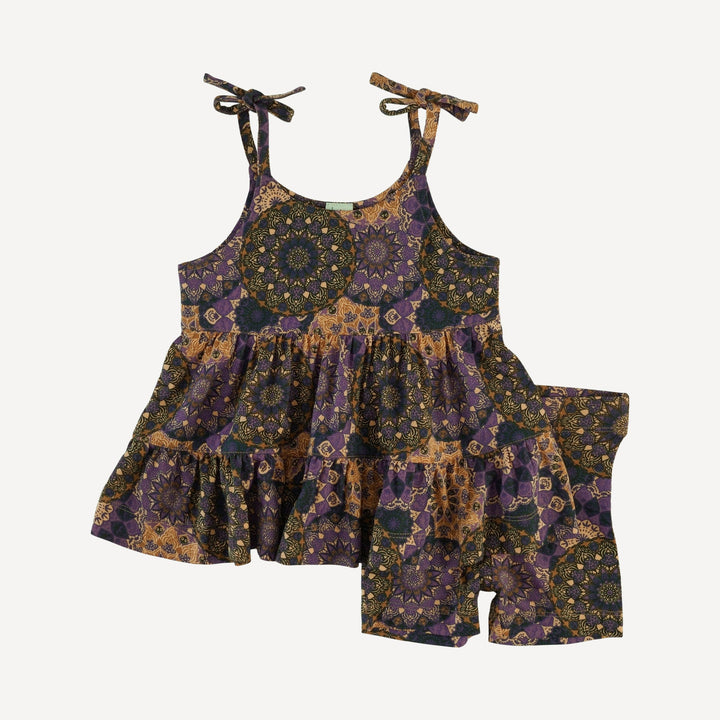 spaghetti tie prairie top + short set | purple mandala | bamboo