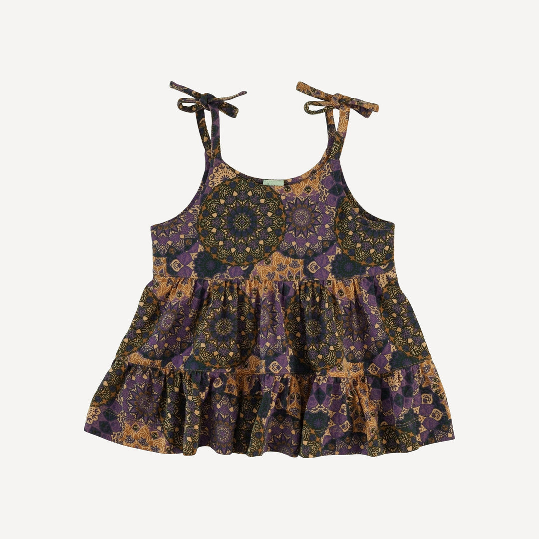 spaghetti tie prairie top + short set | purple mandala | bamboo
