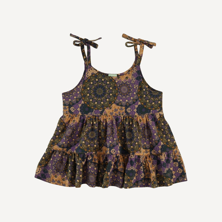 spaghetti tie prairie top + short set | purple mandala | bamboo