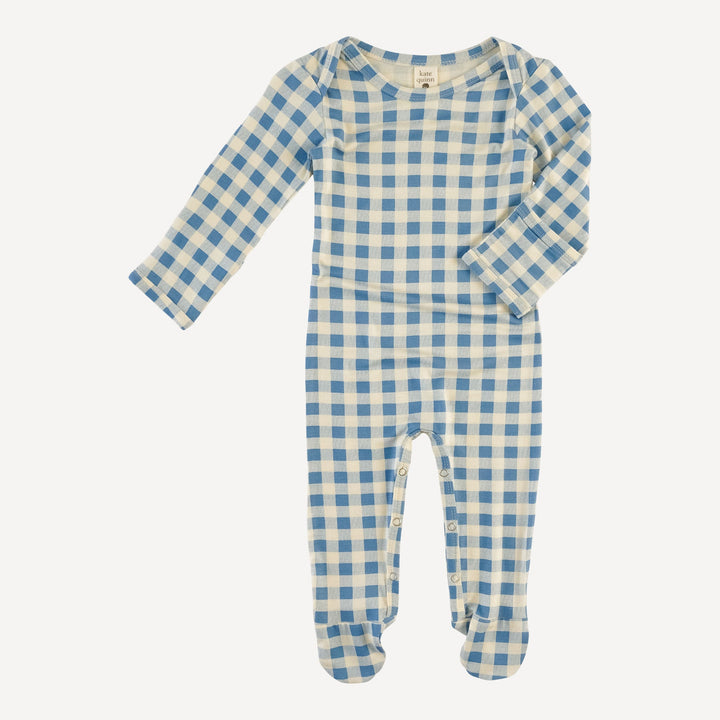 long sleeve lap neck footie | blue gingham | bamboo