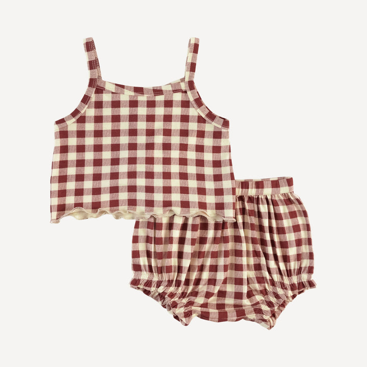 lettuce spaghetti tank + bloomer set | berry gingham | bamboo