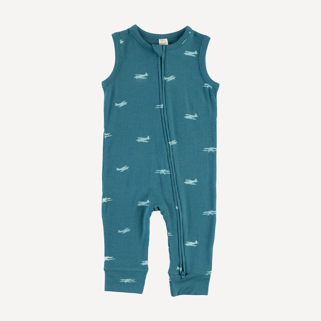 sleeveless zipper jumpsuit | tiny planes | modal skinny rib