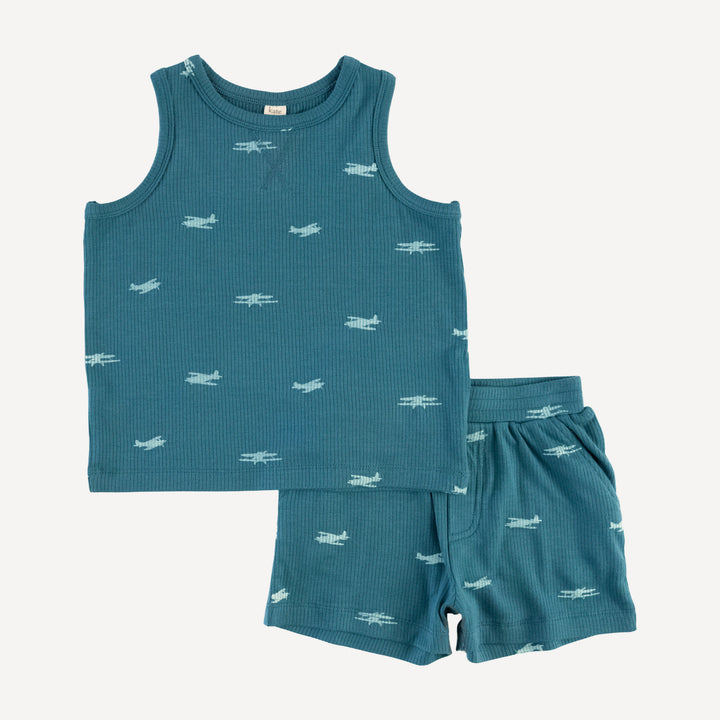 topstitch tank + relaxed short set | tiny planes | modal skinny rib