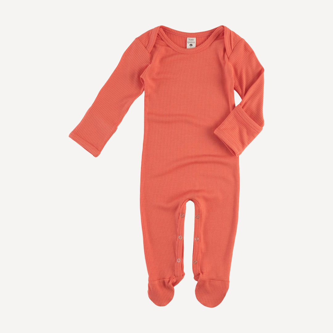 long sleeve lap neck footie | ember glow | modal skinny rib