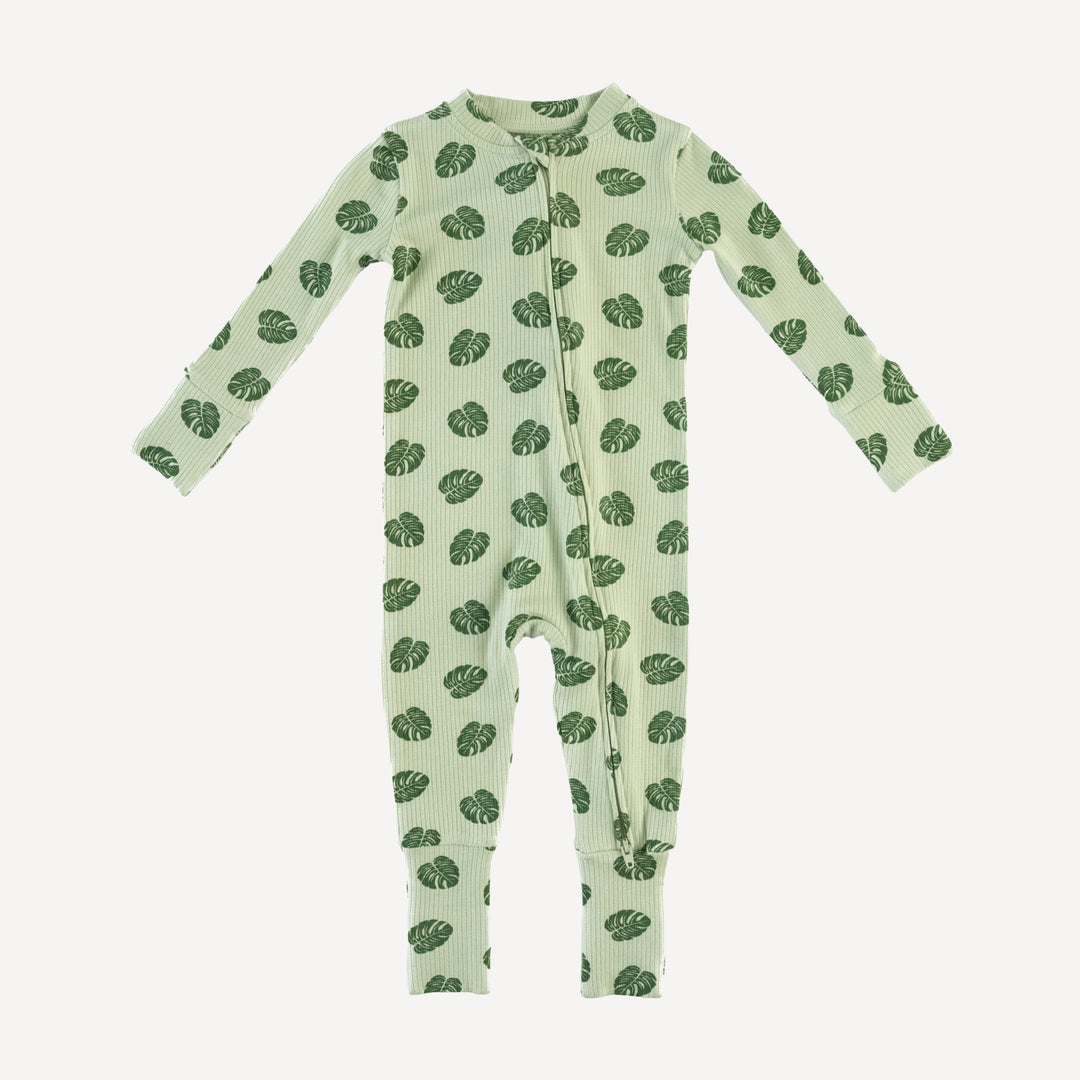 long sleeve convertible zippy pj | tiny monstera | modal skinny rib