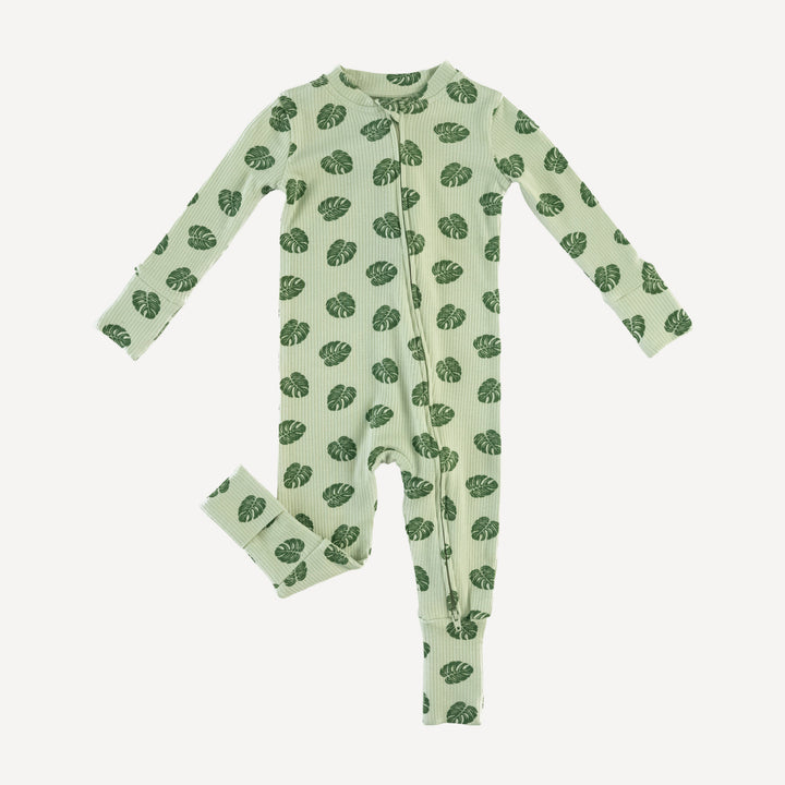 long sleeve convertible zippy pj | tiny monstera | modal skinny rib