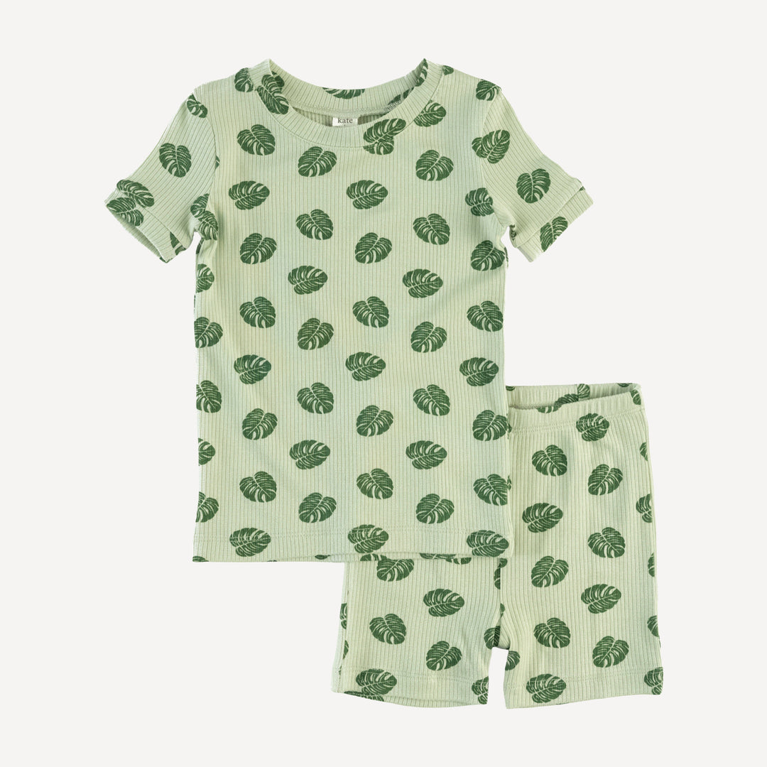 short sleeve crew neck shortie pj set | tiny monstera | modal skinny rib