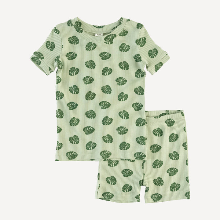 short sleeve crew neck shortie pj set | tiny monstera | modal skinny rib
