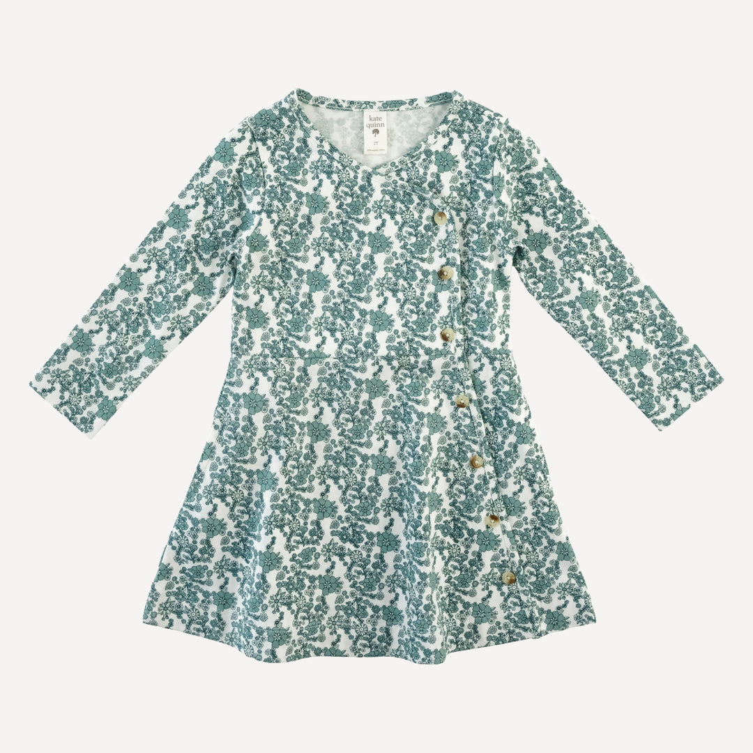 long sleeve button wrap dress | jade ditsy floral | organic cotton jersey