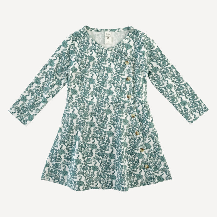 long sleeve button wrap dress | jade ditsy floral | organic cotton jersey