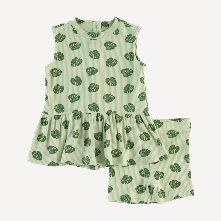 sleeveless kate top + bike short set | tiny monstera | modal skinny rib