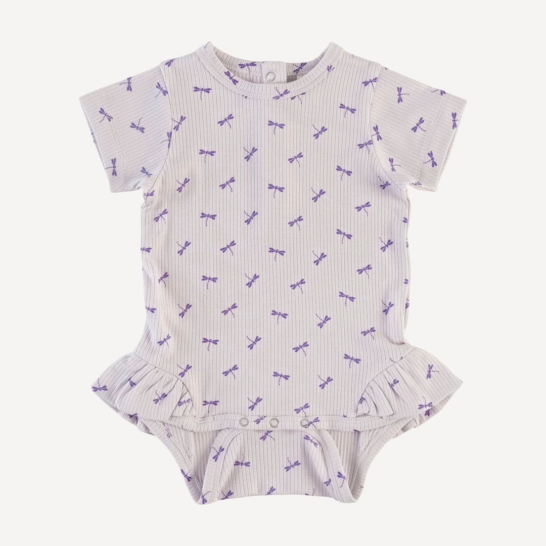 short sleeve ruffle leg bodysuit | tiny dragonfly | modal skinny rib