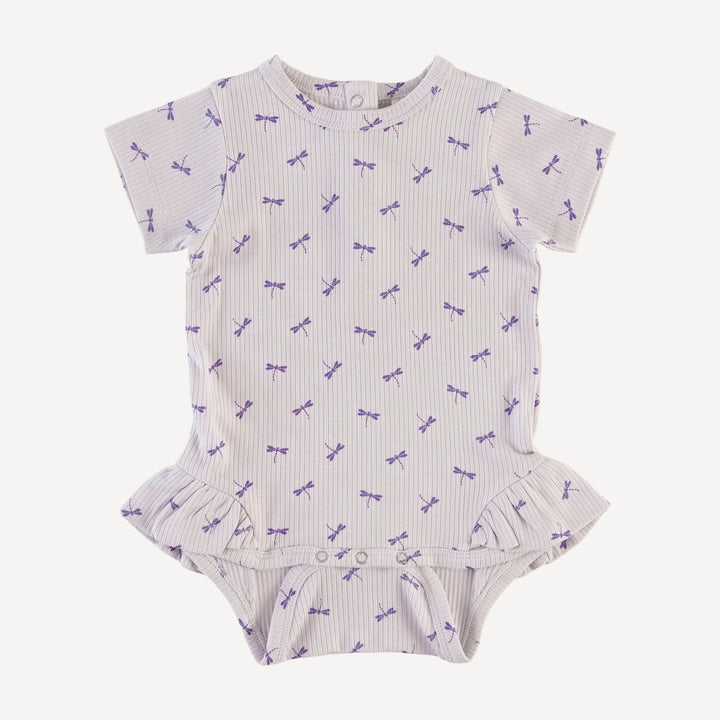 short sleeve ruffle leg bodysuit | tiny dragonfly | modal skinny rib