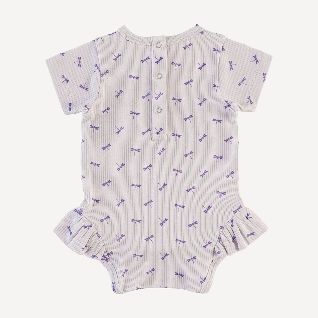 short sleeve ruffle leg bodysuit | tiny dragonfly | modal skinny rib
