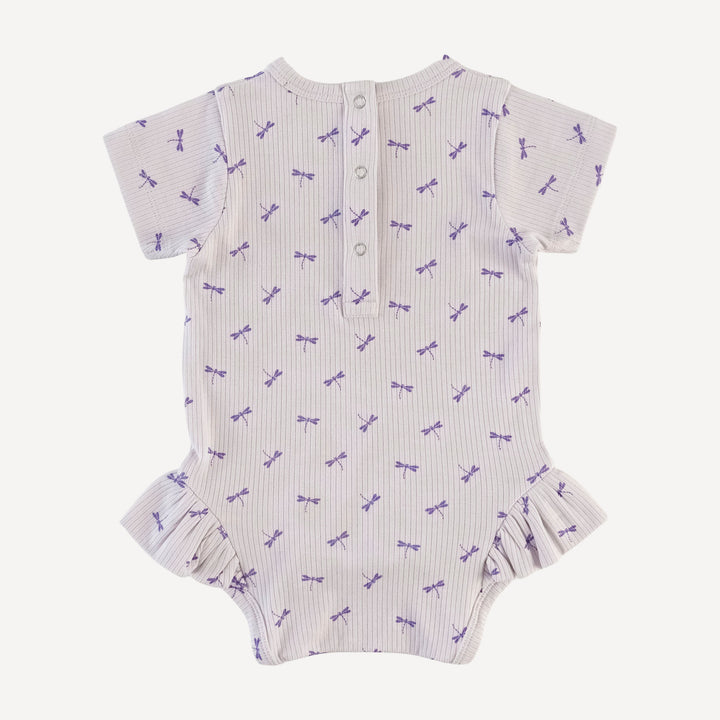 short sleeve ruffle leg bodysuit | tiny dragonfly | modal skinny rib