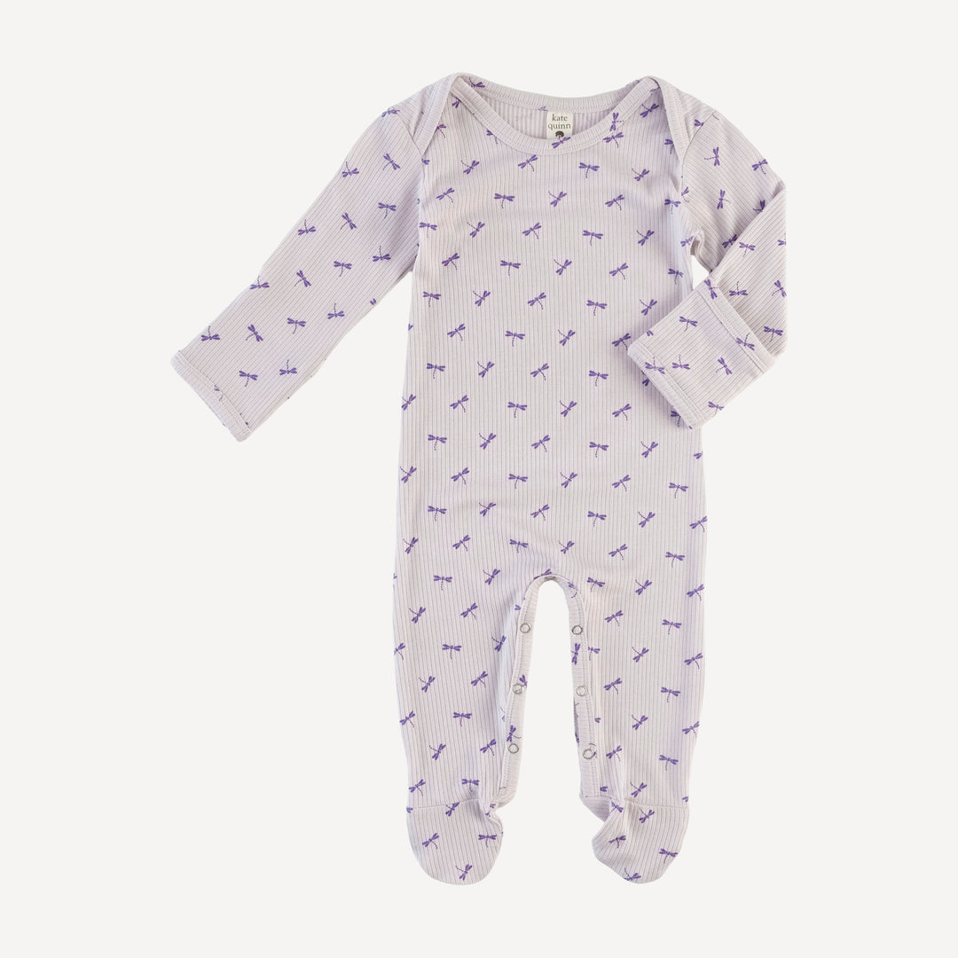 long sleeve lap neck footie | tiny dragonfly | modal skinny rib