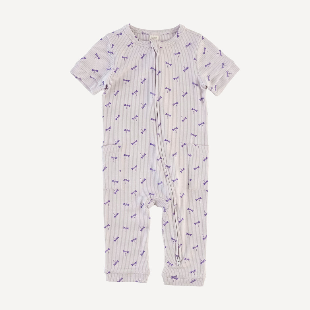 short sleeve zipper jumpsuit | tiny dragonfly | modal skinny rib