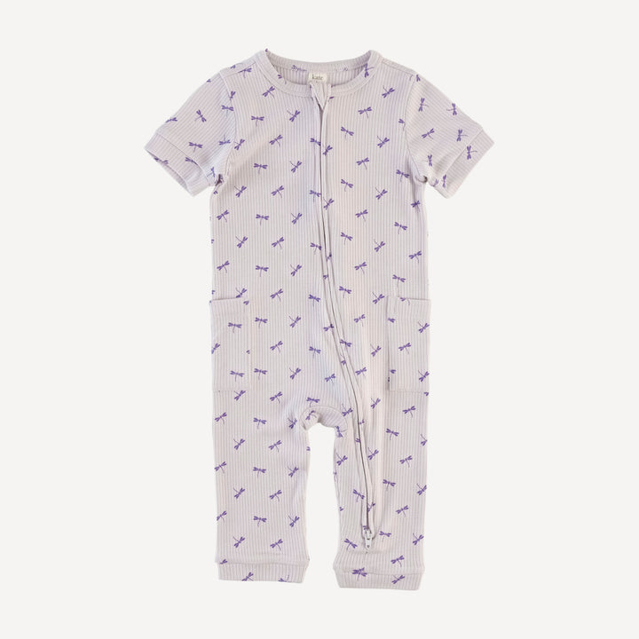 short sleeve zipper jumpsuit | tiny dragonfly | modal skinny rib