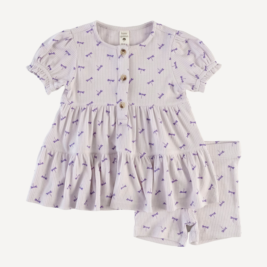 short puff sleeve prairie top + bike short set | tiny dragonfly | modal skinny rib