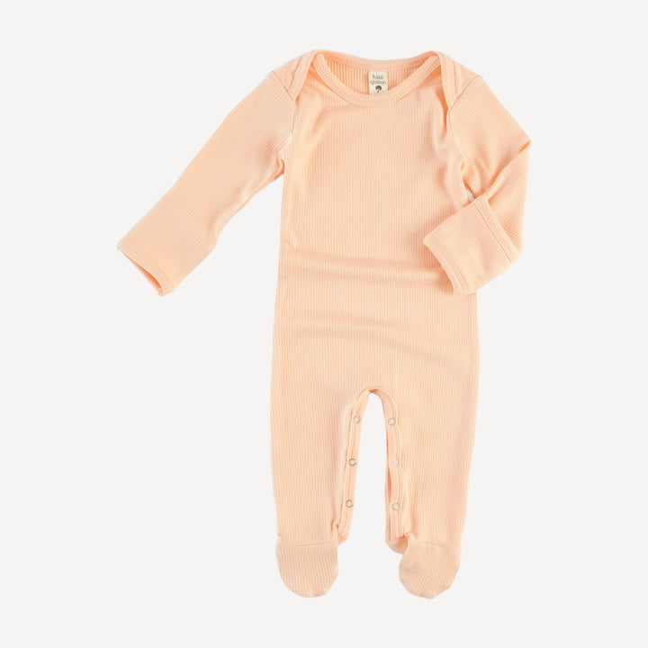 long sleeve lap neck footie | peach | modal skinny rib