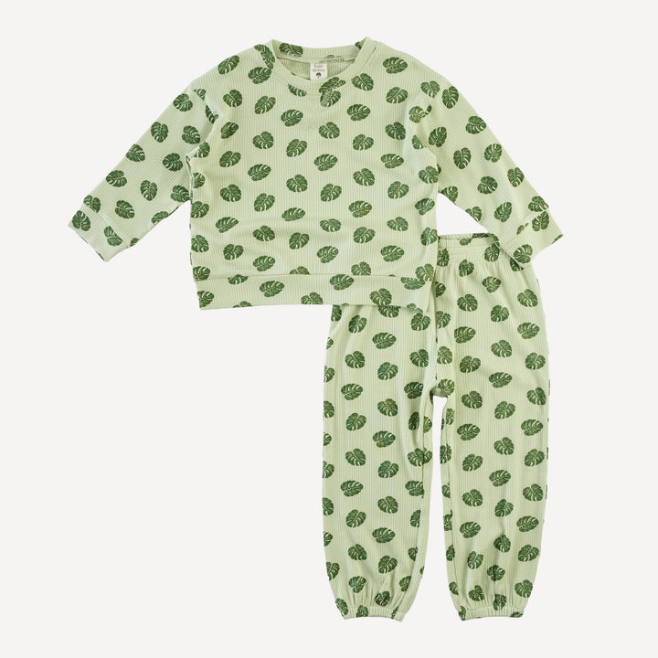 long sleeve relaxed jogger set | tiny monstera | modal skinny rib