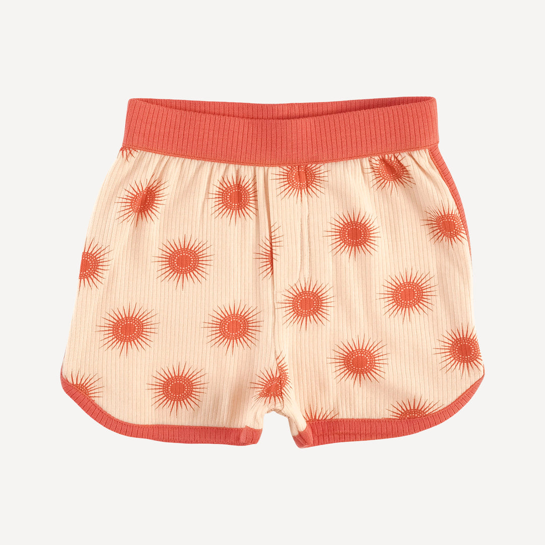 short sleeve ringer tee + retro track short set | emberglow tiny sun | modal skinny rib