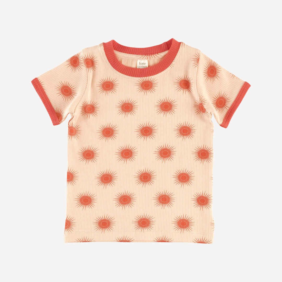 short sleeve ringer tee + retro track short set | emberglow tiny sun | modal skinny rib